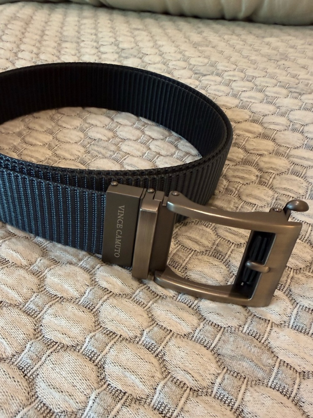 Vince Camuto Black Webbed Belt with Gunmetal Buckle
